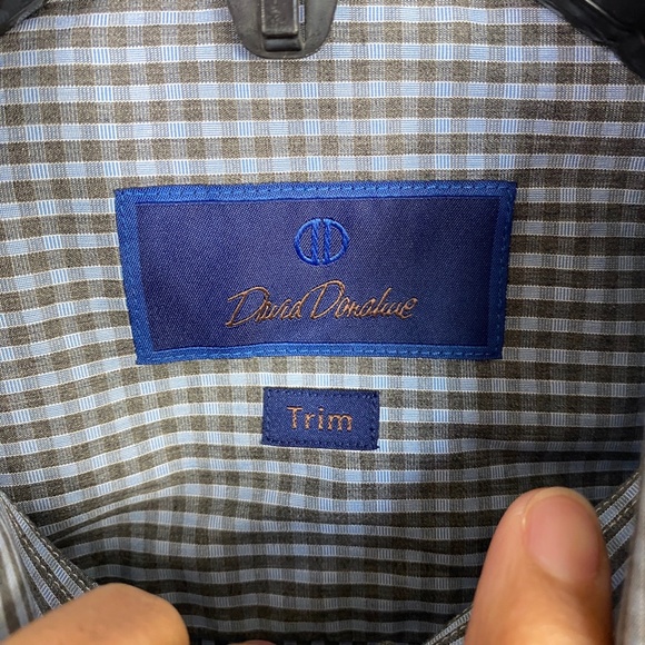 David Donahue Mens Plaid Button Up Trim Shirt in Blue Grey Size 17 Neck - Picture 5 of 7